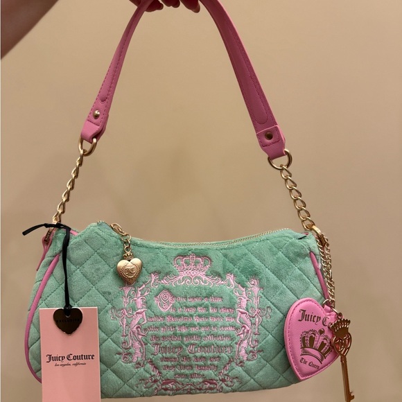 Juicy Couture Handbags - NWT Juicy Couture Juicy Tale Pink Green Quilted Purse Shoulder Bag Y2K Vintage